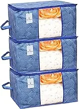 Kuber Industries Leheriya Design Underbed Storage Bag, Storage Organiser, Blanket Cover Set of 3 - Royal Blue, Extra Large Size