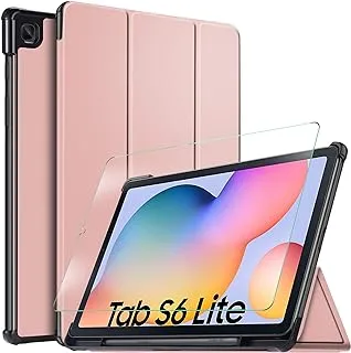 جراب ELTD مع واقي شاشة لجهاز Samsung Galaxy Tab S6 Lite ، جراب واقٍ فليب فاخر رفيع خفيف مع واقي شاشة لجهاز Samsung Galaxy Tab S6 Lite 10.4 بوصة (ذهبي وردي)