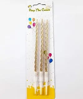 PARTY TIME - 3 Pcs. Gold Spiral Birthday Candles Assorted Color and Holder