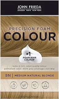 John Frieda Precision Foam Color, Medium Natural Blonde 8N, Full-Coverage Hair Color Kit, With Thick Foam For Deep Color Saturation