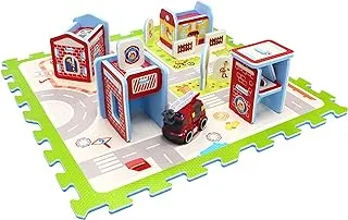 Sunta Fire Station Adventure With Fire Engine Puzzle Mat, Multicolor