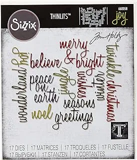 Sizzix Sizzix, Holiday Words Thinlits Die Set , Script by Tim Holtz, 17 Pack, Multi Color, One Size