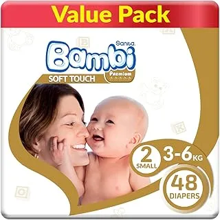 Sanita Bambi Baby Diapers Value Pack Size 2, Small, 3-6 Kg, 48 Count