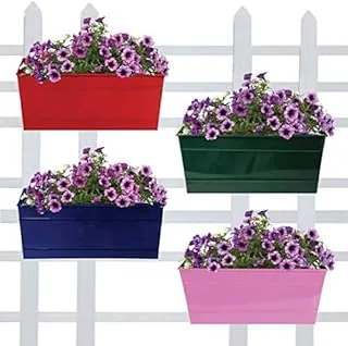 TrustBasket Rectangular Railing Planters (Red, Green, Blue, Magenta, 12 Inches) -Set of 4