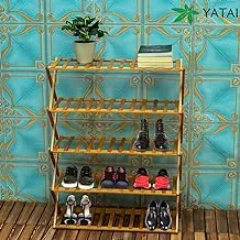 YATAI Multi-Tier Foldable Bamboo Wooden Shoe Rack Multifunctional Free-Standing Shoe Shelf Storage Organizer Rack Accent Tower Display Shelving Entryway Hallway Bathroom Living Room (5 Layer)