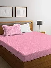 Portico Hashtag Cotton Fitted Queen Bedsheet With 2 Pillow Cover-Printed, 152 X 198 Cm, Pink, 8045251