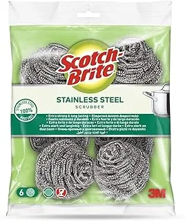 Scotch-Brite Stainless Steel Metal Spiral Scrub Sponge, 6 pieces/pack | Ideal for Cast Iron Pans | Powerful Scrubbing | Hard cleaning | Kitchen sponge | Scrub | Kitchen, Garage, Outdoor