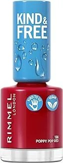 Rimmel KIND & FREE Clean Nail Polish - Breathable Top Coat - Plant-based Formula - Kind To Animals & Vegan - 8 ml - 25oz, shade 156 Poppy Pop Red