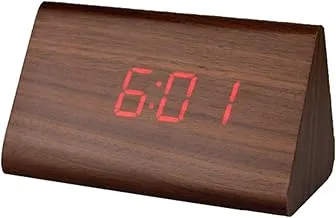 Mini Triangle Led Wood Alarm Clock Temperature Mute Voice Control Fashion Creative Electronic Watch Mahogany Red Light