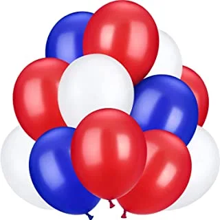 PARTY TIME - Set of 30 Latex Balloons for Birthday, Wedding, Christening and Themed Party Decorations (Blue, Red & White Latex Balloons) 12 Inches