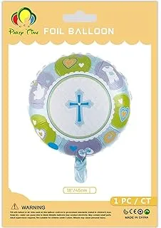 PARTY TIME - Blue Round Shape with Cross Design Balloon for Happy Easter Party Decorations, Birthday Party Supplier, Baby Shower Decorations Foil Balloon Cross Shape Foil Mylar Balloons (18 Inches)