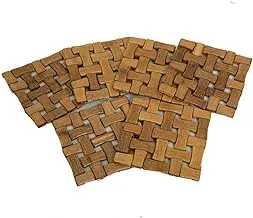 Kuber Industries™ Square Bamboo Table Coaster, Pan Pot Holder, 17 X 17 Cm, 6 Piece Set (Check Design)