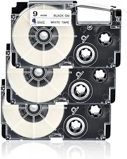 Royal Apex 3-Pack Replace Casio Label Tape | Black on White 9mm x 8Meter | XR-9WE, 100% Compatible Label Refills Tape for Casio Label Writer Printers