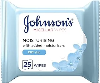 Johnson's Cleansing Face Micellar Wipes, Moisturising, Dry Skin, pack of 25