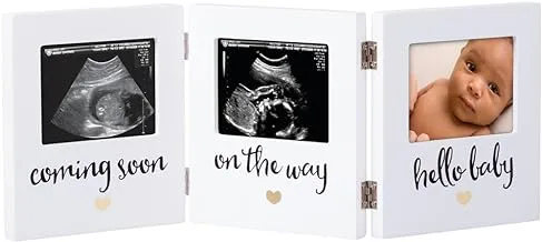 Pearhead Triple Sonogram Keepsake Photo Frame, Ultrasound Pregnancy to Newborn Picture Frame, Baby Nursery Décor, White