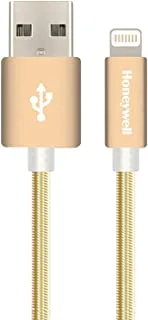 Honeywell USB to Lightning Cable,MFI-Certified Apple Lighting Cable, Fast Charging, Nylon-Braided sync and Charge Cable for iPhone, iPad, Airpods, iPod, 4 Feet (1.2M)- Gold