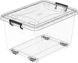 Cosmoplast 33L Clear Plastic Storage Box With Wheels & Lockable Lid, Transparent, 33-Liters