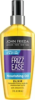 John Frieda Frizz Ease Nourishing Elixir Oil, Healthy Moisture For Unmanageable Hair, InfUSed With Penetrating Argan Heat Protectant, 3 Fl Oz