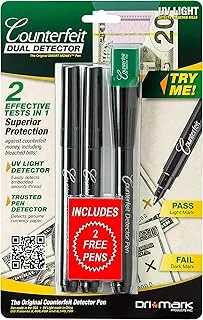 Dri Mark Dual Test - The Original Smart Money Pen With Uv Led Cap Counterfeit Detector System Plus 2 Free Pens Loss Prevention Fraud Protection