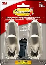 Command Forever Classic Large Metal Wall Hooks, Damage Free Hanging Wall Hooks with Adhesive Strips, Wall Hooks for Hanging Back to School Dorm Organizers, 2 Metal Hooks and 4 Command Strips