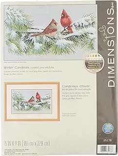 عدة خياطة متقاطعة من Dimensions 'Winter Cardinals ، 16 Count Dove Gray Aida ، 15 