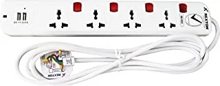 EXTENSION SOCKET 4WAY WITH 3MTR CABLE WITH NEON & 2X2.1A USB; 250V - 50HZ; 13Amp Fused BS Plug