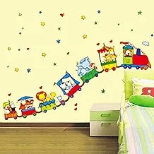 StickieArt Cartoon Animal Train Ride for kids Wall Stickers, Home Decoration DIY Removable Wall Decals for Living Room Bedroom, Multi-Colour, 60 x 90 cm, STA-199