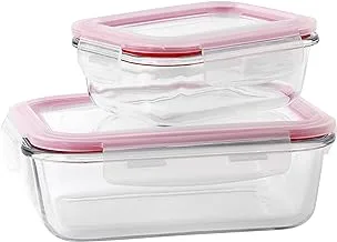 Delcasa Dc1886 2Pcs Glass Airtight Container With Lids 1000Ml & 600Ml - Durable Heat Resistant Borosilicate Glass Dishwasher/Oven/Freezer Safe | Leak Proof Glass Meal Prep Containers