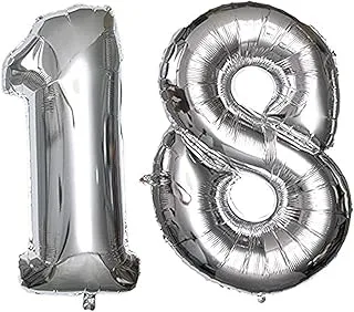 Party Time 40 Inch Number 18 Foil Balloons Number Birthday Helium Balloon for 18th Birthday Wedding Anniversary Decoration (Silver)