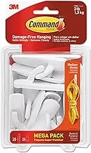 Command Medium Utility Hooks Mega Pack, White, 20-Hooks, 24-Strips, Organize Damage-Free