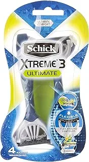 Schick Xtreme3 Ultimate Tripple Blade Disposable Razor For Men-Strip Enriched With Aloe,Vit-E & Shea Butter-Ultimate Comfort Shave-No Irritation-Flexible Head-No-Slip Grip Handle-Easy Rinse-4 Razors