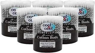 Cool & Cool Paper Ear Buds - 200's (Pack of 6) - Black - Round Thick Tips,Cotton Swabs,100% Cotton,Double Tipped,Hygienic,Gentle & Safe Swabs for Ears - 1200 Pieces