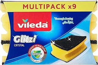 Vileda Glitzi Crystal Scourer Sponge 9 Pc, Antibacterial, Long Lasting, Hygienic - Yellow And Black (9 Pc Per Pack)