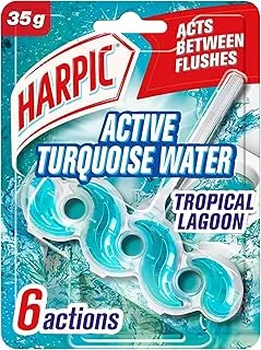 Harpic Active Turquoise Water Tropical Lagoon Toilet Cleaner Rim Block, Toilet Freshener, 35G