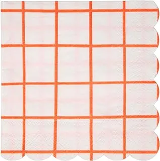 Meri Meri Neon Coral Grid Napkins 20 Pieces, Small