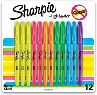 Sharpie 27145 Pocket Highlighters, Chisel Tip, Assorted Colors, 12-Count