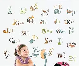 StickieArt Colourful Animal Alphabets for kids Wall Stickers, Home Decoration DIY Removable Decals Living Room Bedroom, Multi-Colour, 60 X 90 cm, STA-197