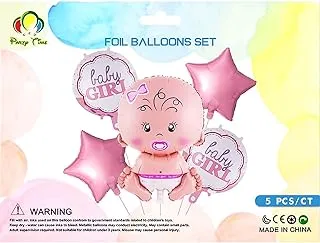 PARTY TIME - 5 Pieces Baby Shower Decorations for Girl, It's A Girl Foil Latex Balloon Set Kids Party Decoration Giant Foil Balloon Baby Shower Birthday Party Decorations Supplies