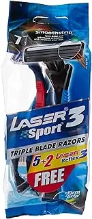 Laser Sport 3 Reflex Tripple Blade Disposable Shaving Razor-Anti Slip Elastomer handle-Strip with aloe & vitamin E-Ultra Smooth Shave-Reduce Irritation-Better Precision-Close Shave-7 Pieces