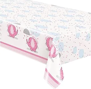 Unique Umbrellaphants Elephant Baby Shower Rectangular Plastic Tablecover, 54-Inch Length X 84-Inch Width, Pink