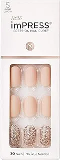 Kiss Impress Nails, Evanesce, Kim003C, Nude, Gold, Glitter, 30 Count Pack Of 1