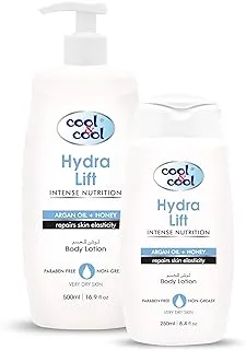 Cool & Cool Hydra Lift Body Lotion 500 ML + 250ML - Moisturizing Formula with Argan Oil & Honey, Non-Greasy & Paraben-Free, Restores Skin Elasticity 750 ML