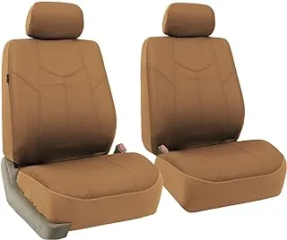 FH Group Car Seat Covers Tan Front Set Faux Leather - Car Seat Covers for Low Back Seat with Removable Headrest, Universal Fit, Automotive Seat Covers, Airbag Compatible Car Seat Cover for SUV, Van