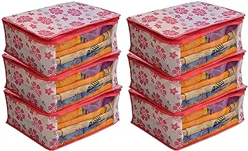 Kuber IndUStries™ Non Woven Saree Cover Pink Floral Design Set Of 6 Pcs