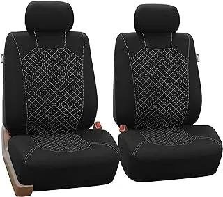 FH Group Car Seat Covers Front Set White Cloth - for Low Back Seats with Removable Headrest, Universal Fit, Automotive Cover, Airbag Compatible Cover SUV, Sedan, Van