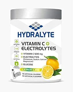 Hydralyte Vitamin C + Electrolyte Hydration Sports Drink Powder Mix Jar | 20 Servings Per Container (250Ml) Natural Replacement Supplement For Rapid Lemon Flavor Jar, 200 Gm