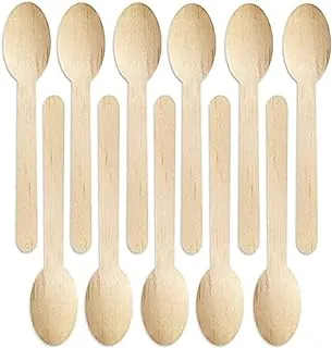 WhopperIndia 100 Pack Mini Wooden Spoons Round Spoons Style Disposable Ecofriendly Biodegradable Compostable Set For Parties, Events And Weddings 4.5 Inch, Beige, Hcr4751