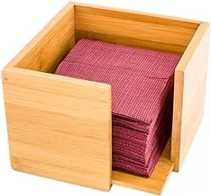 Bamboo Cocktail Napkin Holder, Wooden Holder - Natural Color 5 Inches Square Dispenser 5.3