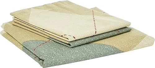 Ahmedabad Cotton Comfort 144 Tc Cotton Double Bedsheet With 2 Pillow Covers - Beige And Green