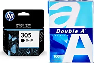 HP 305 Black Original Ink Cartridge 3YM61AE & - Printer Copy Paper, Size A4, GSM 80, 100 Pages Ream